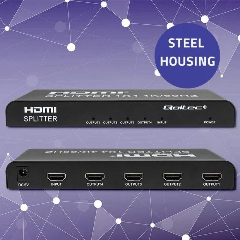 HDMI Skirstytuvas - Qoltec 51799 4K 60Hz 4 x HDMI Juodas