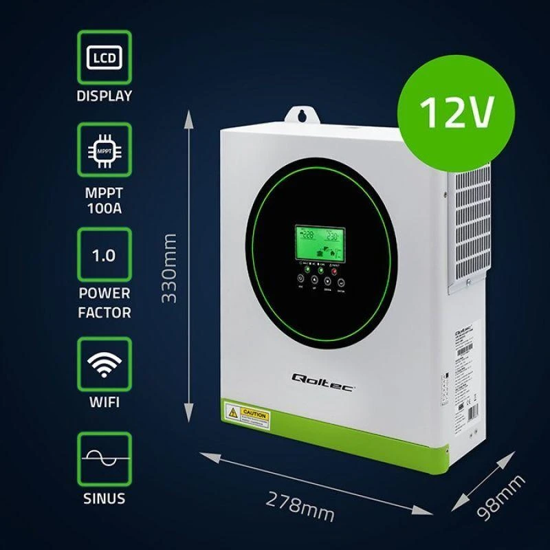 Qoltec Off-Grid 1500W 100A 12V hibridinis saulės inverteris