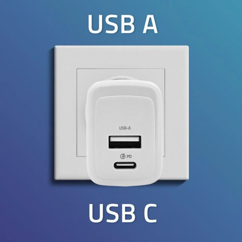 Adapteris Įkroviklis maitinimo 45W gan 5-20V 1.5-3A 1 x usb-c pd usb qc 3.0 baltas Qoltec