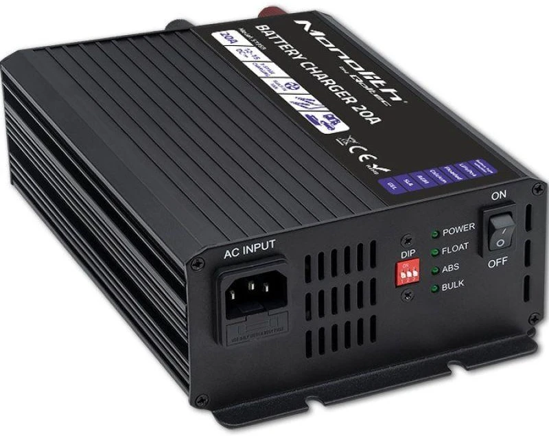 QOLTEC 51959 Smart Monolith įkroviklis LiFePO4 AGM GEL SLA akumuliatoriams / 20A / 12V