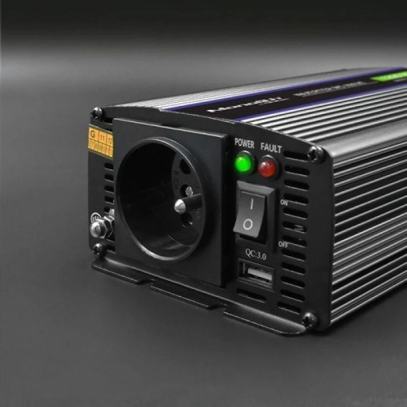QOLTEC 51925 Monolitinis įtampos keitiklis 1200 MS Wave / 12V iki 230V / 600/1200W / USB