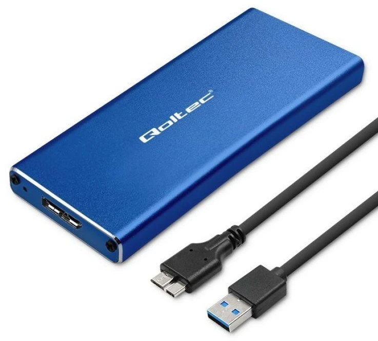 Qoltec 51832 Korpusas | M.2 SSD diskas | SATA | NGFF| USB 3.0 | Super greitis 5Gb/s | 2TB | Mėlyna