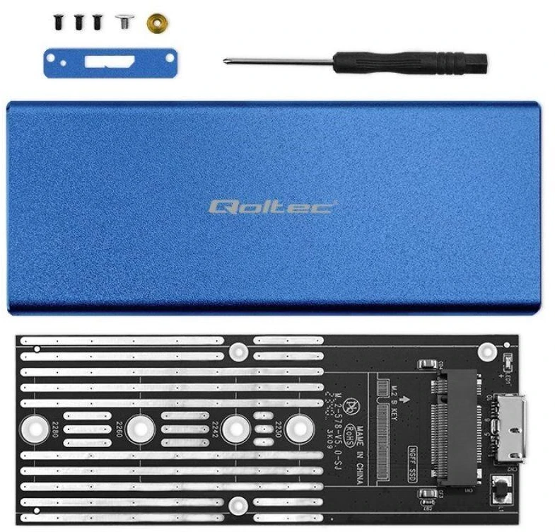 Qoltec 51832 Korpusas | M.2 SSD diskas | SATA | NGFF| USB 3.0 | Super greitis 5Gb/s | 2TB | Mėlyna