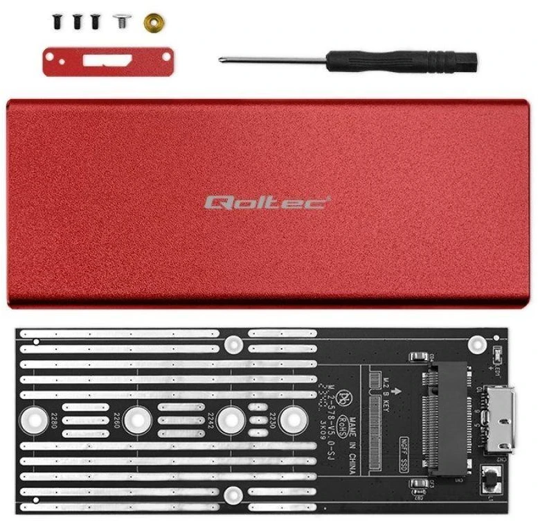 Qoltec 51831 Korpusas | M.2 SSD diskas | SATA | NGFF| USB 3.0 | Super greitis 5Gb/s | 2TB | Raudona