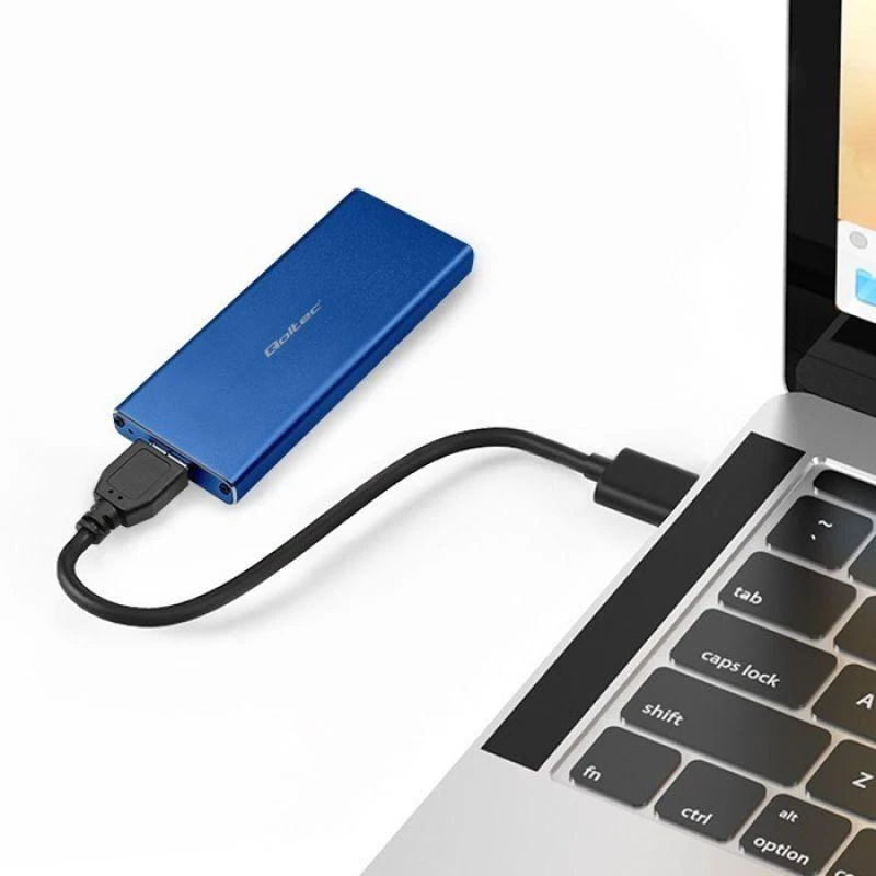 Qoltec 51832 Korpusas | M.2 SSD diskas | SATA | NGFF| USB 3.0 | Super greitis 5Gb/s | 2TB | Mėlyna