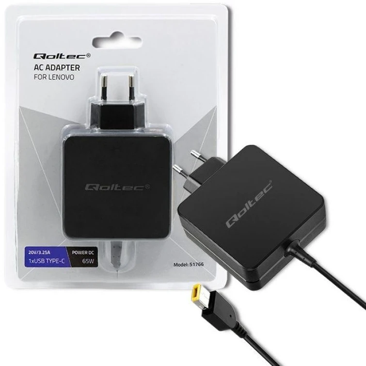 QOLTEC 51766 Maitinimo adapteris, skirtas Lenovo 65W 20V 3.25A Plonas antgalis + kaištis