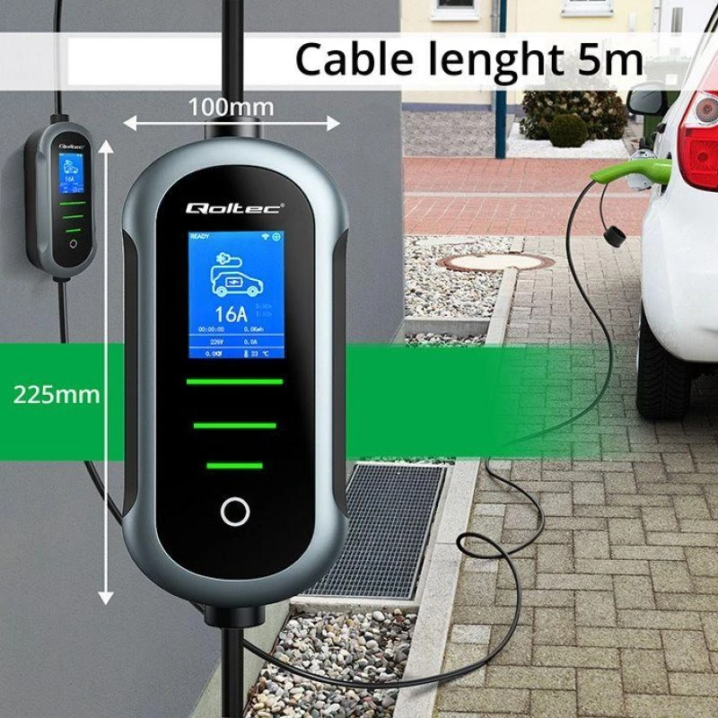 „Qoltec 2in1 Type2“ | 3,5 kW | 230 V | „Wi-Fi“ | „TUYA“ | „SMART LIFE“ | LCD | Nešiojamas | 5 m