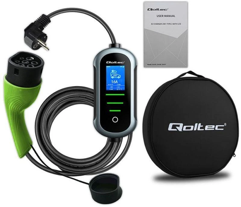 „Qoltec 2in1 Type2“ | 3,5 kW | 230 V | „Wi-Fi“ | „TUYA“ | „SMART LIFE“ | LCD | Nešiojamas | 5 m