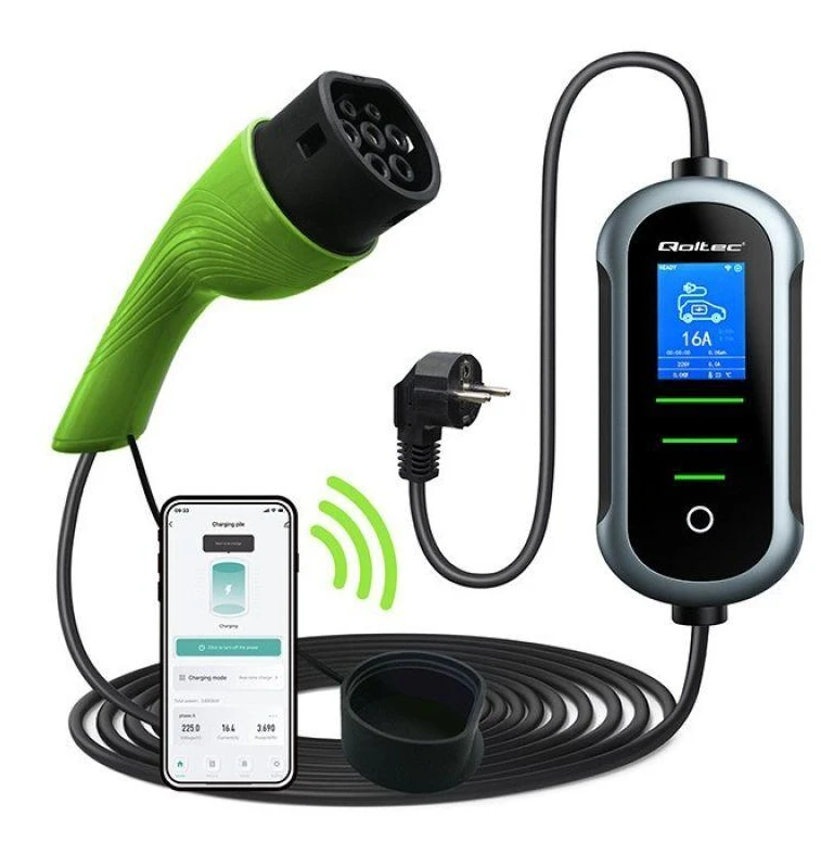 „Qoltec 2in1 Type2“ | 3,5 kW | 230 V | „Wi-Fi“ | „TUYA“ | „SMART LIFE“ | LCD | Nešiojamas | 5 m
