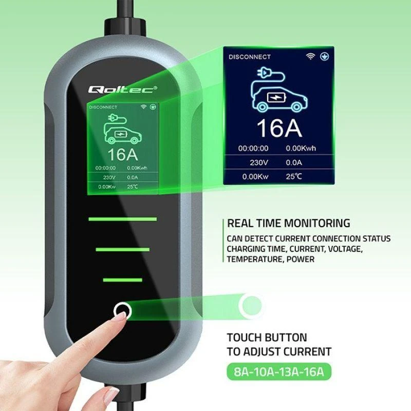 „Qoltec 2in1 Type2“ | 3,5 kW | 230 V | „Wi-Fi“ | „TUYA“ | „SMART LIFE“ | LCD | Nešiojamas | 5 m