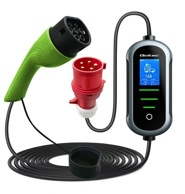 „Qoltec 2in1 Type2“ | 11 kW | 400 V | „Wi-Fi“ | „TUYA“ | „SMART LIFE“ | LCD | Nešiojamas | Sieninis įkroviklis | 5 m