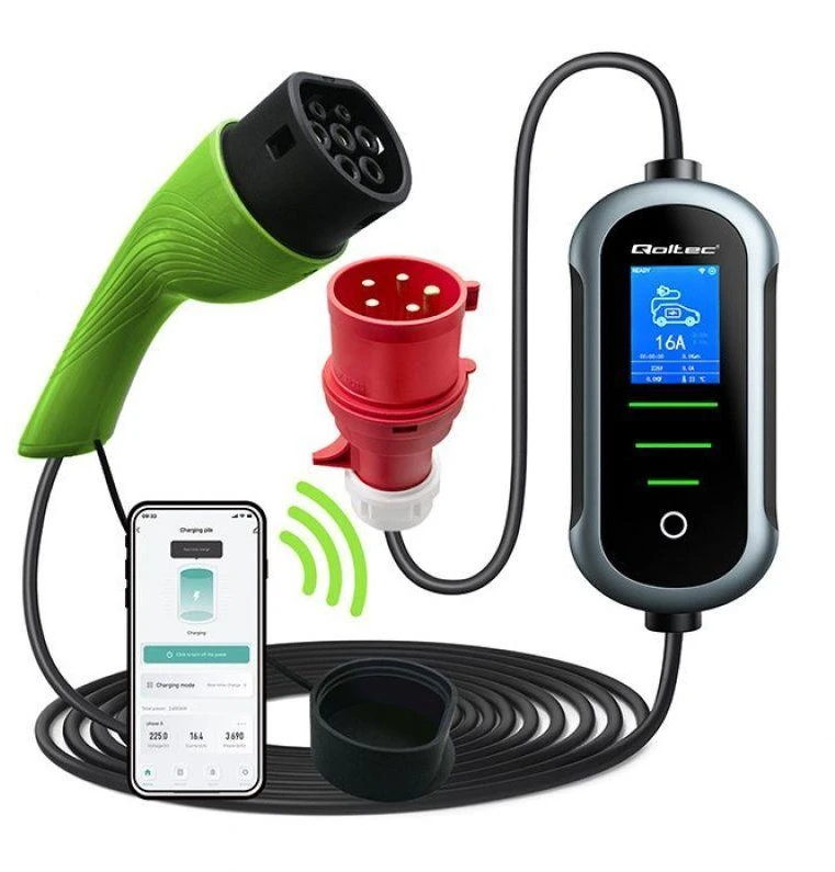 „Qoltec 2in1 Type2“ | 11 kW | 400 V | „Wi-Fi“ | „TUYA“ | „SMART LIFE“ | LCD | Nešiojamas | Sieninis įkroviklis | 5 m