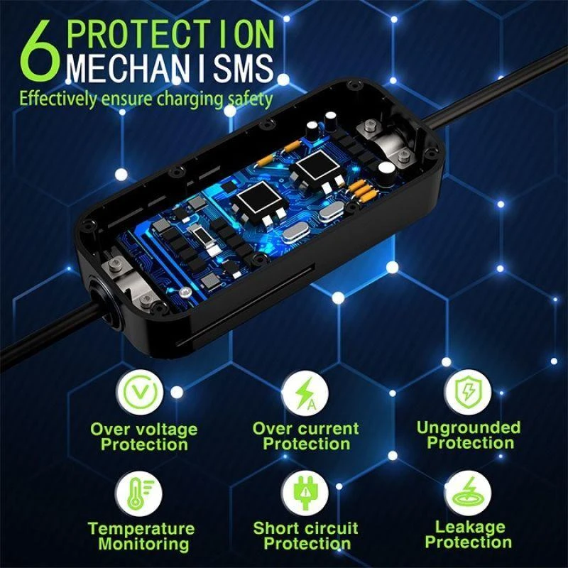 Nešiojamas elektromobilio įkroviklis Qoltec Mobile Charger for EV2in1 type2 | 7 kW | 230 V | CEE 32 A | LCD | 5 m