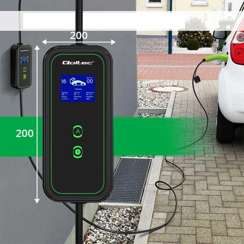 Nešiojamas elektromobilio įkroviklis Qoltec Mobile Charger for EV2in1 type2 | 7 kW | 230 V | CEE 32 A | LCD | 5 m