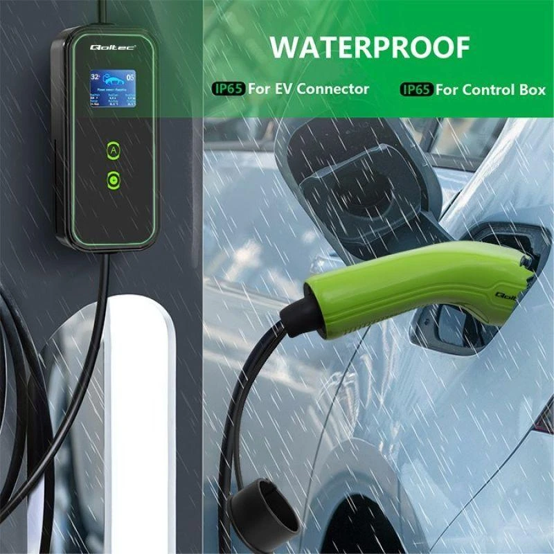 Nešiojamas elektromobilio įkroviklis Qoltec Mobile Charger for EV2in1 type2 | 7 kW | 230 V | CEE 32 A | LCD | 5 m
