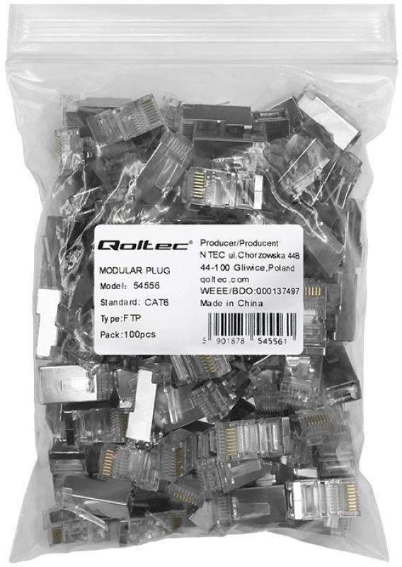 Kištukas jungtis modulinė rj45 cat6 ftp paauksuota kontaktai 100 vienetų Qoltec