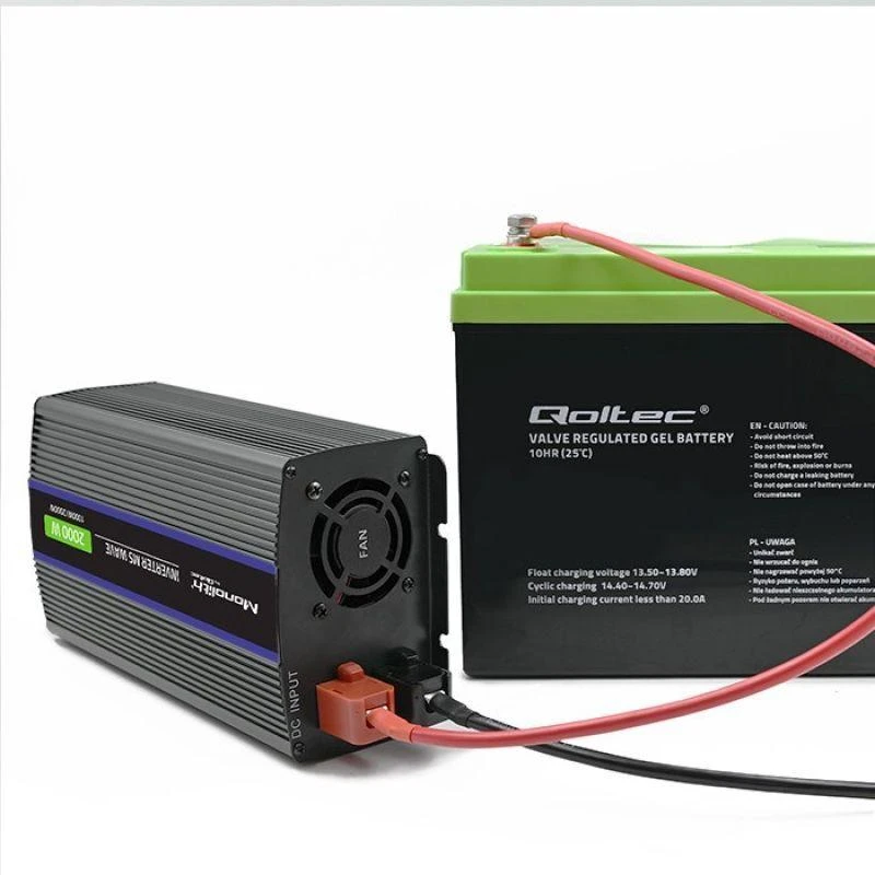 QOLTEC 51926 Monolitinis įtampos keitiklis 2000 MS Wave / 12V iki 230V / 1000/2000W / USB