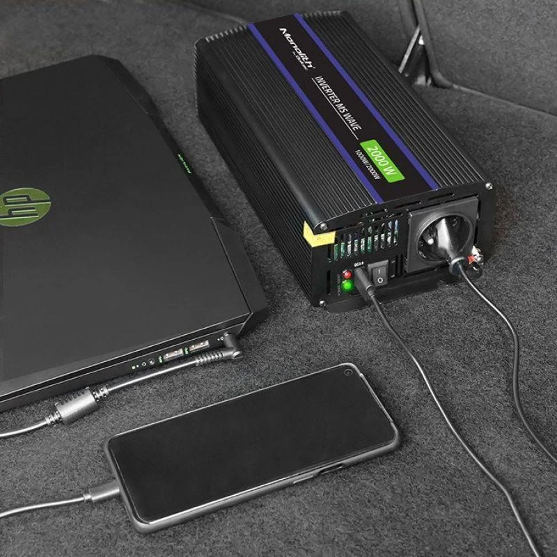 QOLTEC 51926 Monolitinis įtampos keitiklis 2000 MS Wave / 12V iki 230V / 1000/2000W / USB