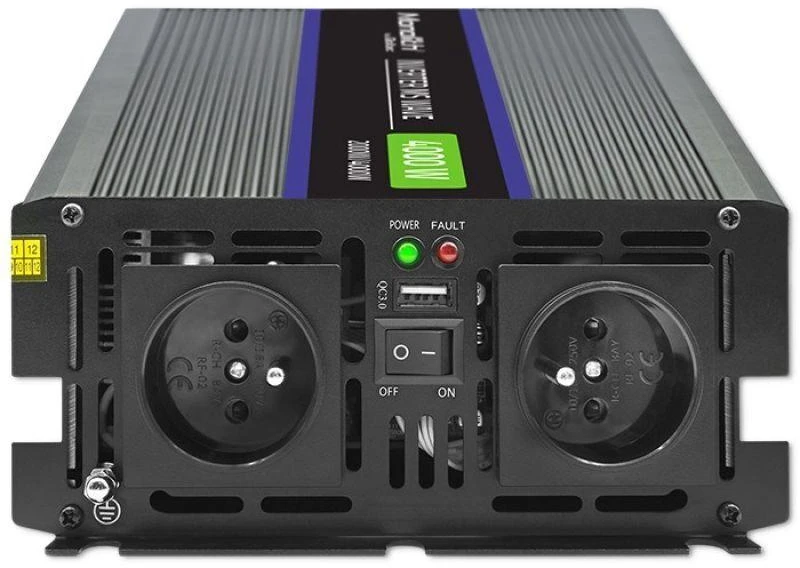 QOLTEC 51928 Monolitinis įtampos keitiklis 4000 MS Wave / 12V iki 230V / 2000/4000W / USB