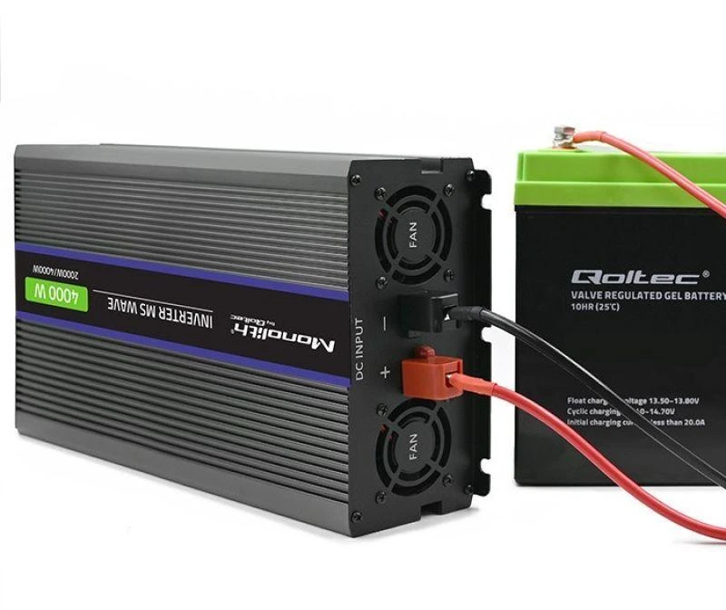 QOLTEC 51928 Monolitinis įtampos keitiklis 4000 MS Wave / 12V iki 230V / 2000/4000W / USB