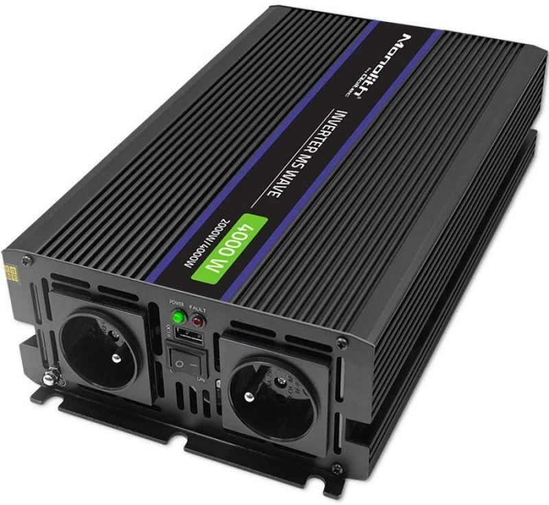 QOLTEC 51928 Monolitinis įtampos keitiklis 4000 MS Wave / 12V iki 230V / 2000/4000W / USB