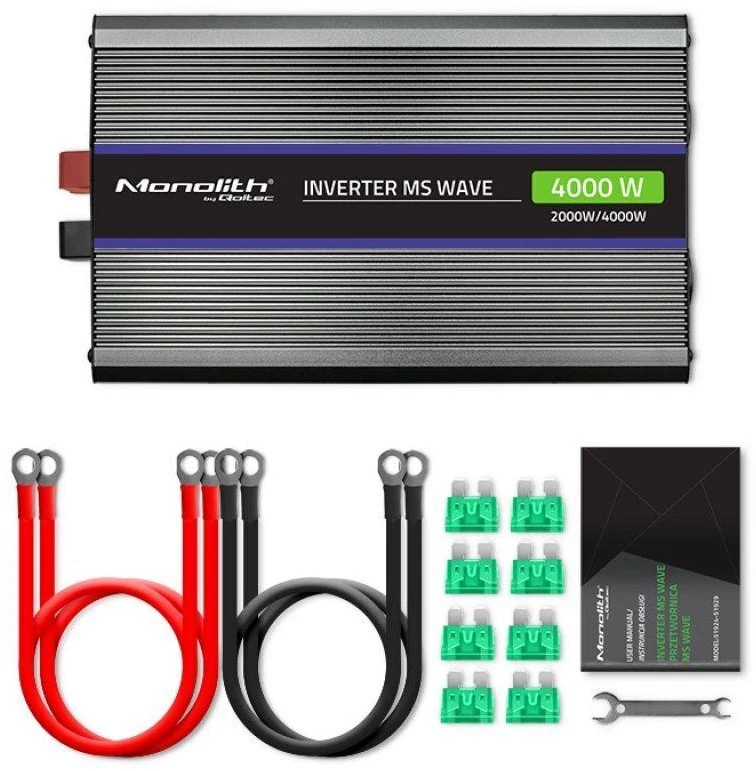 QOLTEC 51928 Monolitinis įtampos keitiklis 4000 MS Wave / 12V iki 230V / 2000/4000W / USB