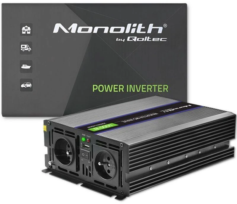 QOLTEC 51928 Monolitinis įtampos keitiklis 4000 MS Wave / 12V iki 230V / 2000/4000W / USB