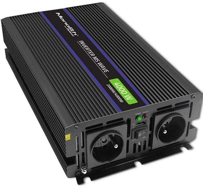 QOLTEC 51928 Monolitinis įtampos keitiklis 4000 MS Wave / 12V iki 230V / 2000/4000W / USB
