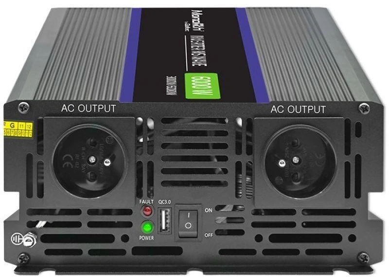 QOLTEC 51929 Monolitinis įtampos keitiklis 6000 MS Wave / 12V iki 230V / 3000/6000W / USB