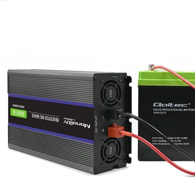 QOLTEC 51929 Monolitinis įtampos keitiklis 6000 MS Wave / 12V iki 230V / 3000/6000W / USB