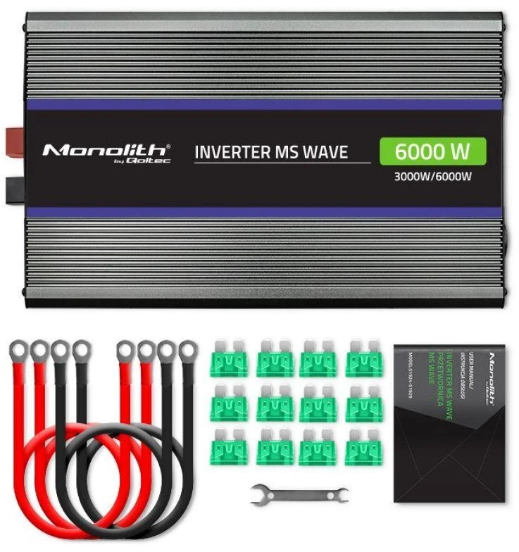QOLTEC 51929 Monolitinis įtampos keitiklis 6000 MS Wave / 12V iki 230V / 3000/6000W / USB
