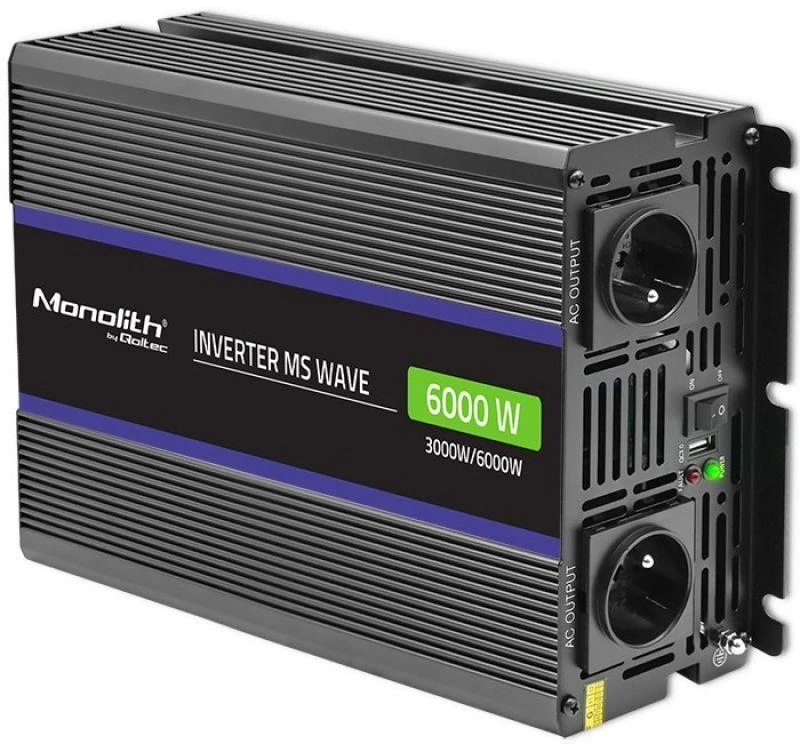 QOLTEC 51929 Monolitinis įtampos keitiklis 6000 MS Wave / 12V iki 230V / 3000/6000W / USB