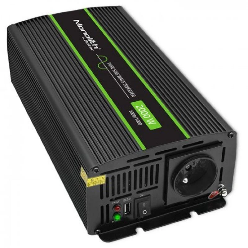 QOLTEC 51938 grynos sinusinės bangos keitiklis monolitinis / 1000 W / 2000 W / 24 V iki 230 V