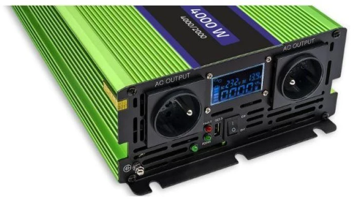 QOLTEC 51943 grynos sinusinės bangos keitiklis, monolitas / akumuliatoriaus įkroviklis / UPS / 4000 W / 2000 W / 12 V iki 230 V / LCD
