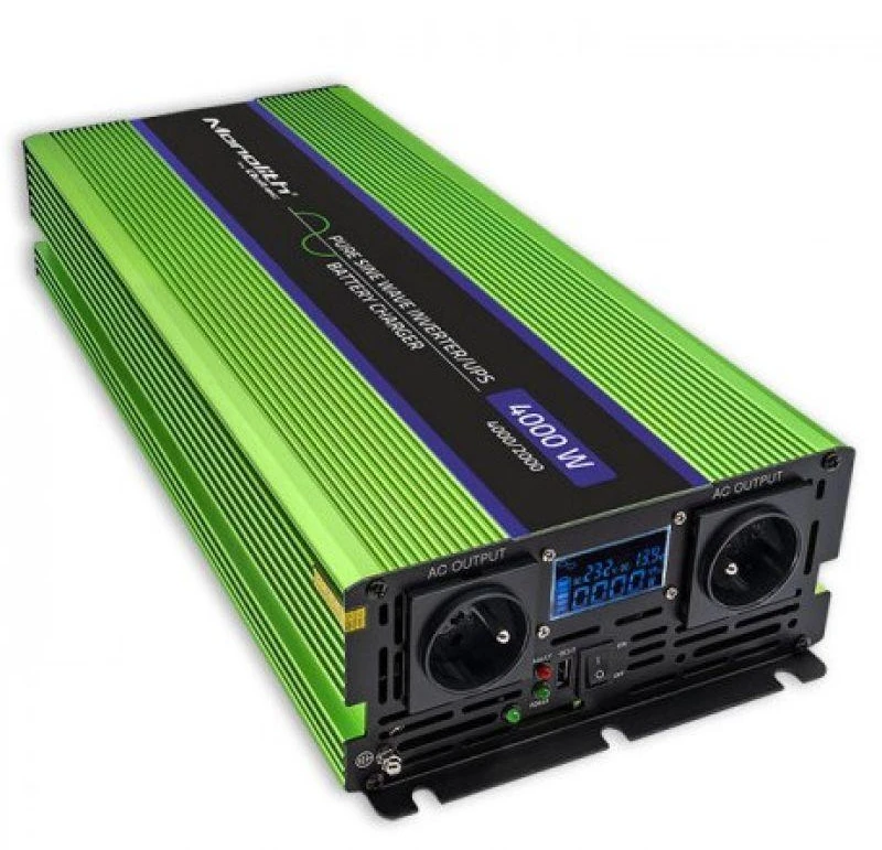 QOLTEC 51943 grynos sinusinės bangos keitiklis, monolitas / akumuliatoriaus įkroviklis / UPS / 4000 W / 2000 W / 12 V iki 230 V / LCD