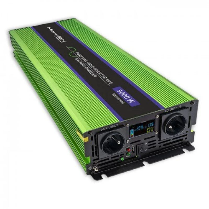QOLTEC 51944 grynos sinusinės bangos inverteris, monolitas / akumuliatoriaus įkroviklis / UPS / 5000 W / 2500 / 12 V iki 230 V / LCD
