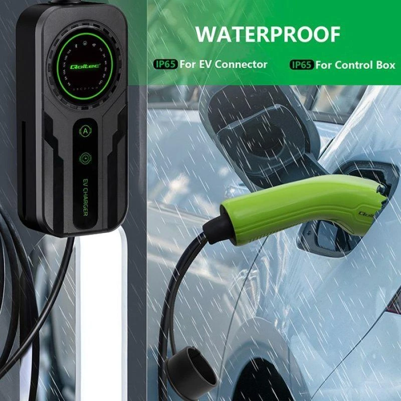 Qoltec Mobilus elektromobilių įkroviklis su 2in1 Type2 reguliavimu | SCHUKO | 3,5 kW | 230 V | LCD | Nešiojamas | Sieninis įkroviklis | 5 m