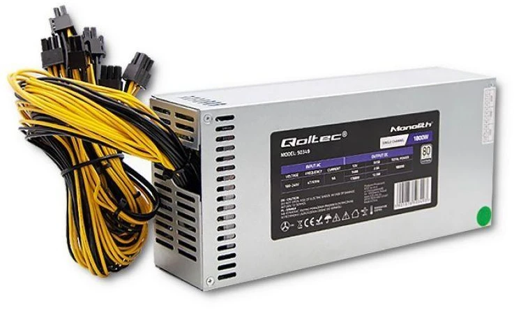QOLTEC 50349 PCI-E 1800 W maitinimo šaltinis 80 Plus Platinum Game Miner