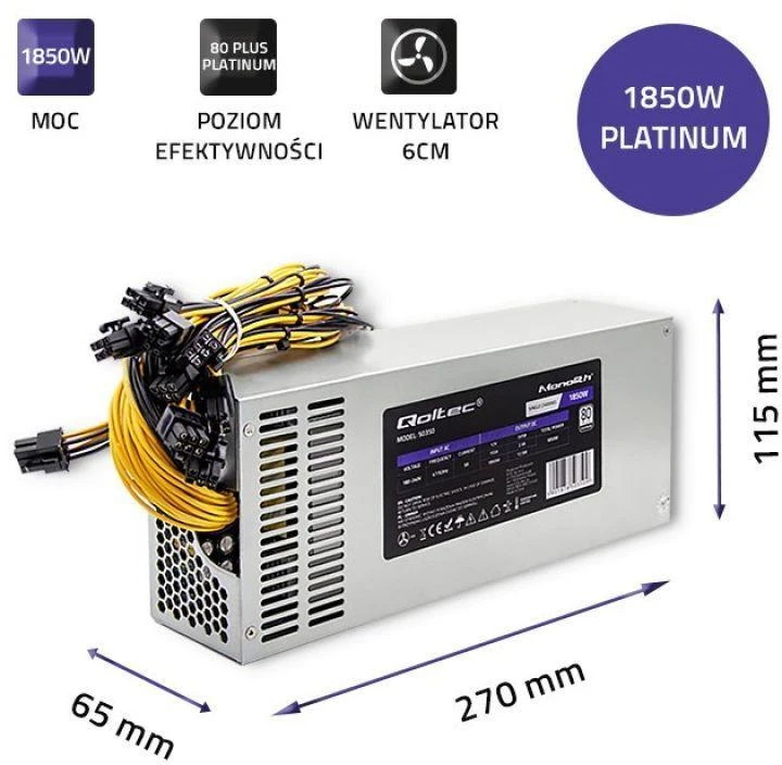 QOLTEC 50350 MAITINIMO 1850 W PCI-E 80 Plus Platinum Gaming Miner