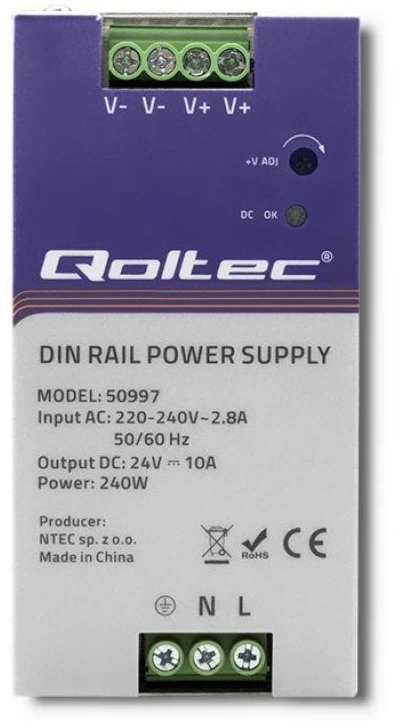 QOLTEC 50997 DIN bėgio maitinimo šaltinis 240W 24V 10A