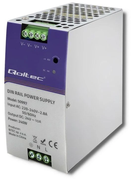 QOLTEC 50997 DIN bėgio maitinimo šaltinis 240W 24V 10A