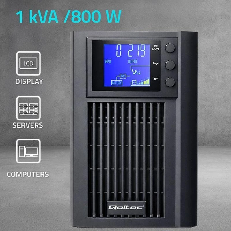 „Qoltec“ grynos sinusinės bangos | 1 kVA | 800 W | AVR | LCD | Grynas sinusas