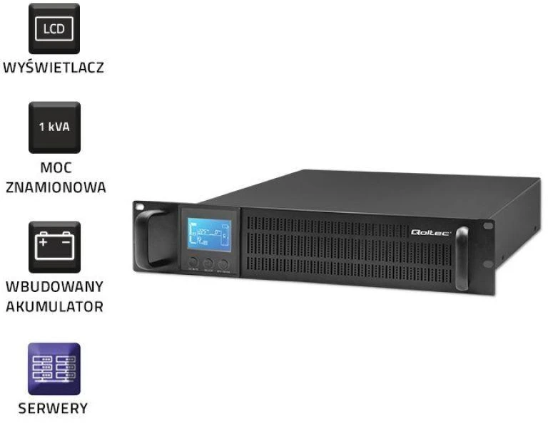 QOLTEC 53945 Nepertraukiamo maitinimo šaltinis UPS RACK 1KVA 800W LCD