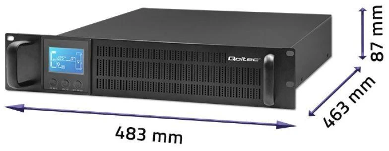 QOLTEC 53945 Nepertraukiamo maitinimo šaltinis UPS RACK 1KVA 800W LCD