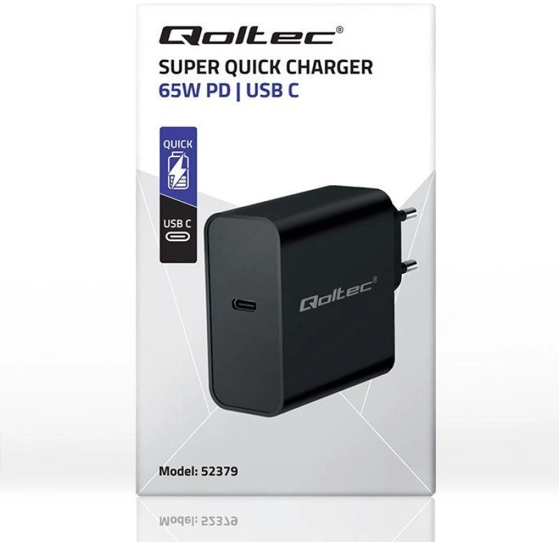 Maitinimo Adapteris - Qoltec 52379 65W PD Įkroviklis USB-C Juodas