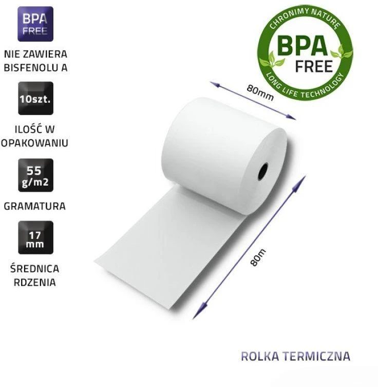 Qoltec 51892 Terminis ritinys 80 x 80 | 55g/m2 | 10 vnt | Be BPA