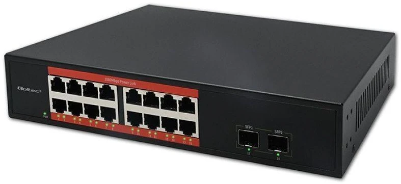 Šakotuvas „Qoltec“ tinklo komutatorius SWITCH gigabito eternetas | 16x RJ45 | 2x SFP | 1000 Mb/s