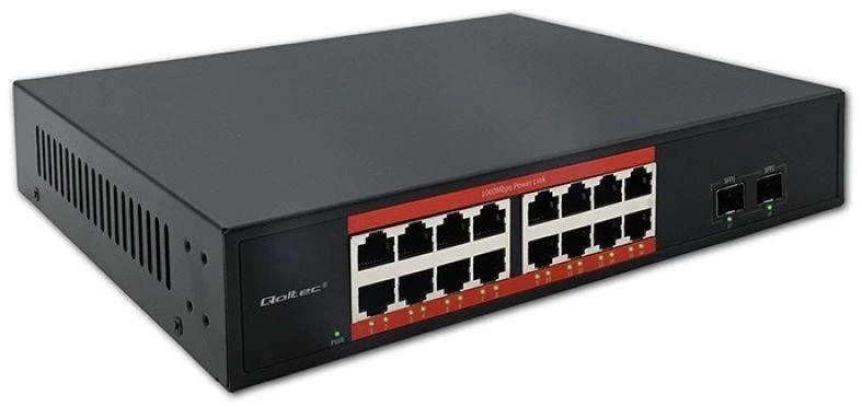 Šakotuvas „Qoltec“ tinklo komutatorius SWITCH gigabito eternetas | 16x RJ45 | 2x SFP | 1000 Mb/s