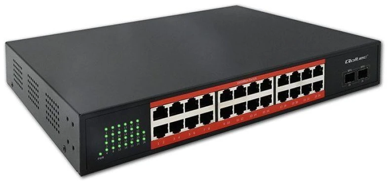 Šakotuvas Qoltec 52365 gigabito Ethernet komutatorius | 24x RJ45 | 2x SFP | 1000 Mb/s