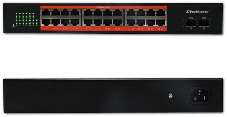 Šakotuvas Qoltec 52365 gigabito Ethernet komutatorius | 24x RJ45 | 2x SFP | 1000 Mb/s
